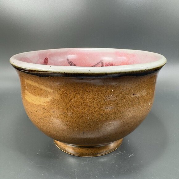 Vintage 1980s Hand Made Stoneware Pottery Footed Dish Bowl Artist Signed Heavy - Picture 16 of 16